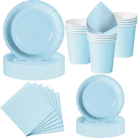 Vaisselle Jetable 50 Pièces Bleu Morandi - Carton Résistant - 13 Invités - Mariage Baby Shower (1/5)