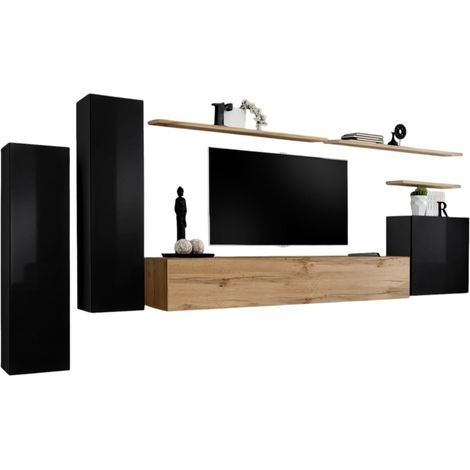 Set di mobili da salotto SWITCH I design, colore nero lucido e rovere Wotan.