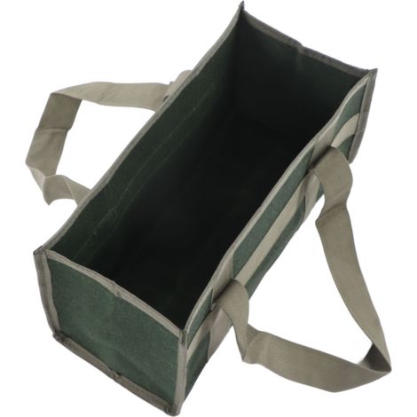 Sacoche à outils à large ouverture vert olive, toile résistante imperméable, grande capacité, rangement professionnel pour électricien, dimensions 35 x 17 x 17 cm. (1/5)