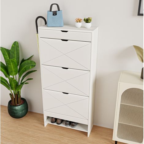 Zapatero de 3 compartimentos, 2 niveles, con cajón superior, blanco DESVIAE (1/5)