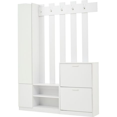 Mobile ingresso con specchio e scarpiera 135x25x180 cm bianco (1/5)