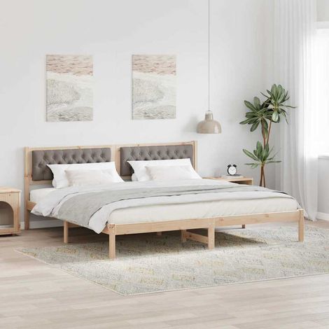 Bettrahmen mit Kopfteil Taupe 200 x 200 cm Massives Kiefernholz (1/5)