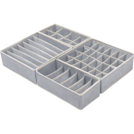 Boîtes de Rangement - Lot de 4 - Tissu non tissé - Gris et Blanc (1/4)
