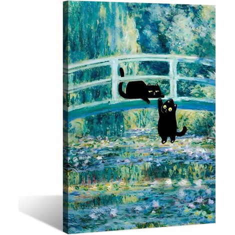 Poster Chat Noir - Toile d'Art Murale Inspirée de Monet - Décoration Intérieure Moderne - Non Encadré - 30x40 cm (1/5)