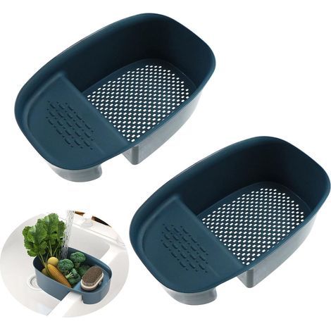 Panier Chef Filtrant Suspendu Multifonctionnel - Filtre évier Cuisine Poubelles pour évier Légumes Support éponge Antidérapant égouttoir Savon Brosse (Bleu, Lot de 2) (1/5)