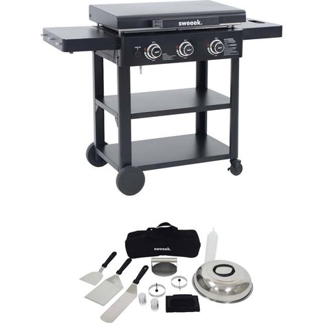 Plancha gaz 3 brûleurs acier inoxydable 12kW avec chariot et ustensiles - Raoul