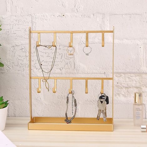 Schmuckständer mit Haken, goldener Eisenständer für Halsketten, Haarschmuck und Ohrringe (1/4)