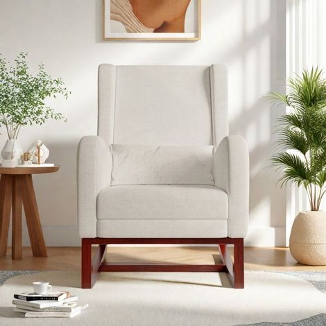 Schaukelstuhl - TANANT - Beige - 67x64x99 cm - Verstellbares Lendenkissen - Ausziehbarer Fußrest