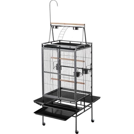Mophorn Großer Vogelkäfig aus Schmiedeeisen, 830x790x2100 mm, mit offener Oberseite, Sitzstangen, herausnehmbarer Schale und Futternäpfen aus Kunststoff – ideal für Nymphensittiche und Graupapageien (1/5)