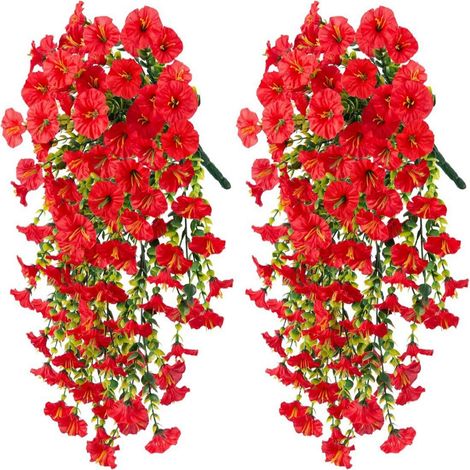Fleur Artificielle Liseron Rouge Écarlate, Décoration Murale en Vigne pour Intérieur et Extérieur