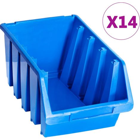 vidaXL Stacking Storage Bins 14 pcs Blue Plastic