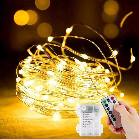 Guirlandes Lumineuses, (2 pièces en jaune chaud) Lot de 5M 50LED Guirlandes à Piles, Guirlande Lumineuse Intérieure Extérieure en fil de cuivre, Déco (1/5)
