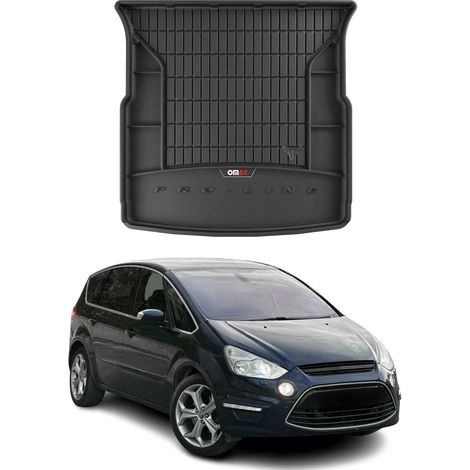 Tapis de Coffre 3D TPE Premium Compatible avec Ford S-Max 2006-2014 5 Places - Bac de Protection de Coffre Intérieur antidérapant Revêtement de Coffre Bords Hauts pour Voiture Noir