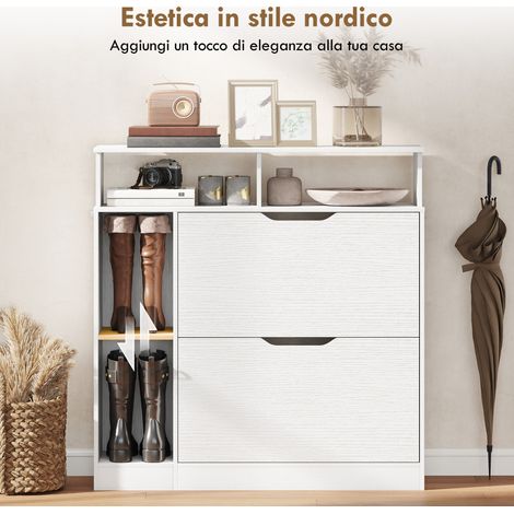 Meuble à chaussures design blanc, 10 paires, rangement vertical étroit avec compartiments réglables pour couloir. (1/5)