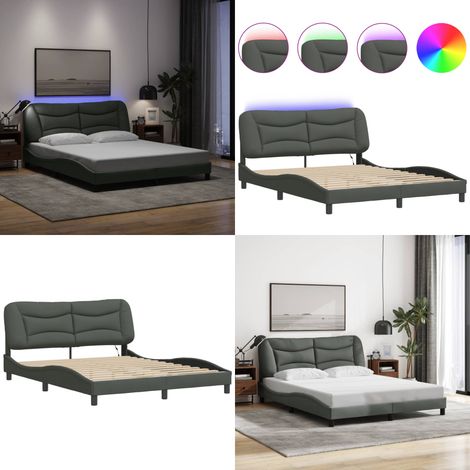 Cadre de lit avec LED sans matelas gris foncé 160x200 cm tissu - Cadre De Lit - Lit Avec Led - Lit Design - Lit Moderne - Lit Gris - Home & Living (1/5)