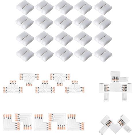 Connecteurs de bande LED à 4 broches sans soudure - Connecteur sans espace - 8 mm de large - Répartiteur RVB L - Connecteur en forme de T pour bandes lumineuses LED multicolores RVB 3528 2835 (1/5)