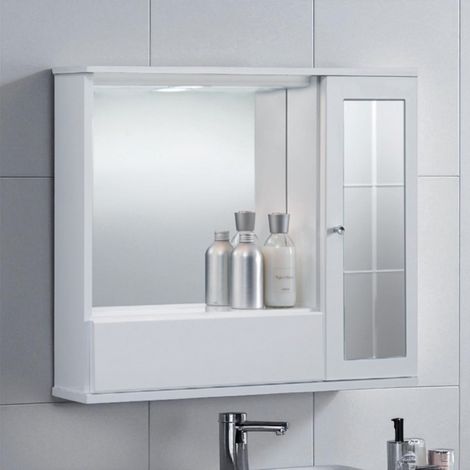 Specchiera mobile contenitore da bagno GIOVE 70 bianco lucido a 1 anta con specchio e luce LED (1/4)