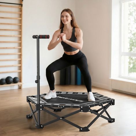 Trampoline de fitness pliable 104 cm avec barre réglable sur 3 hauteurs, cadre métallique renforcé et sac, 104x104x114 cm (1/5)