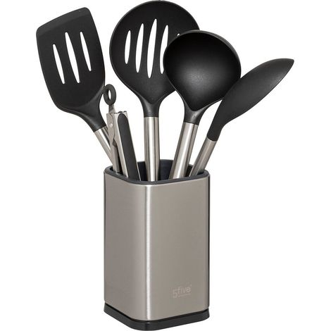Ensemble de 5 ustensiles avec leur pot de rangement en inox (1/5)
