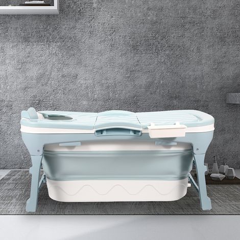 Jiubiaz Faltbare Badewanne 118x60x50cm Blau aus PP- und TPE-Kunststoff mit Abdeckung platzsparend für Erwachsene (1/5)