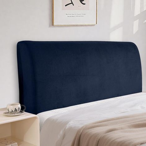 Housse de tête de lit en velours extensible 120 cm bleu marine (1/5)