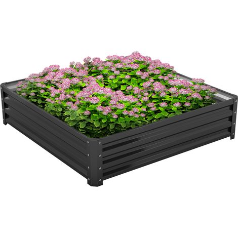 Carré potager, bac à plantes avec structure en acier, gris 120 x 120 x 30 cm (1/5)