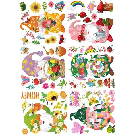 Stickers de Printemps pour Fenêtres en Verre 95x67 Cm Autocollants Gnome Motifs Floraux Électrostatiques Réutilisables pour Maison Boutique Décoration Vitrine (1/5)