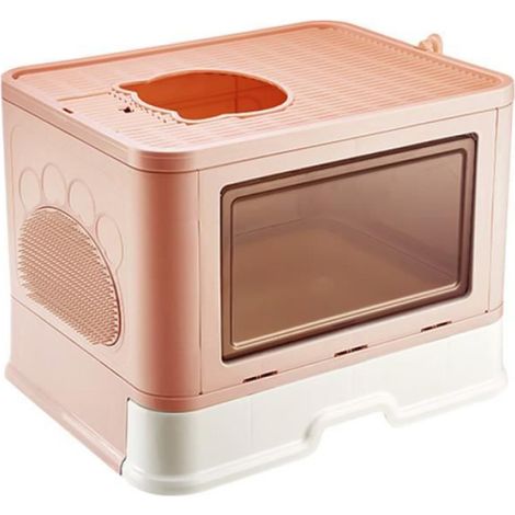 Bac Litière Chat - Maison de Toilette Pliable - 48.536.538cm - Rose (1/3)