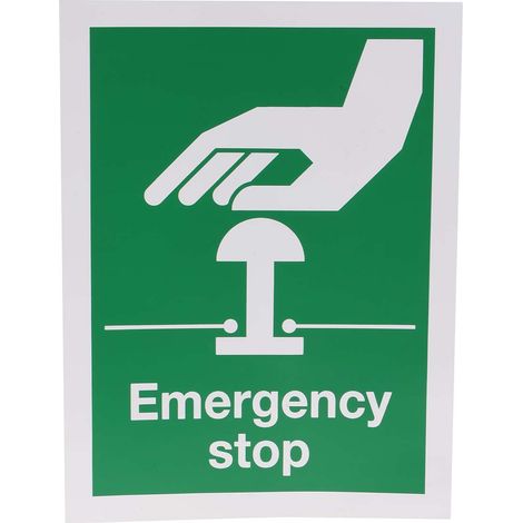 Etiquette de sécurité, avec pictogramme : Arrêt d'urgence "Emergency Stop ( Prix pour Paquet de 5 )