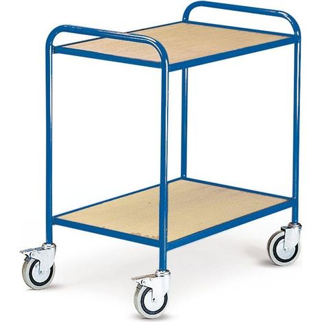PROVOST - Chariot de bureau 2 niveaux en acier bleu - Structure robuste avec plateaux bois amovibles