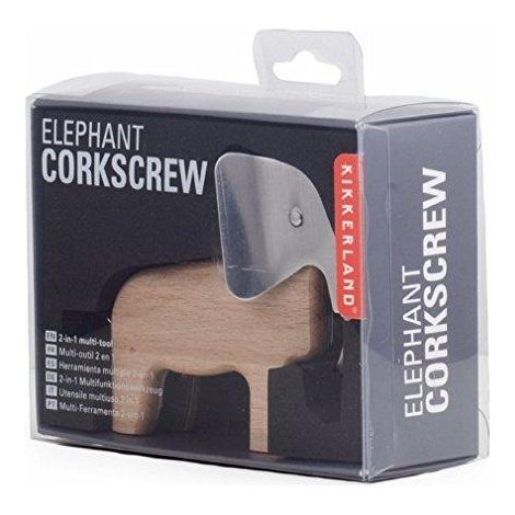 Korkenzieher-Design - KIKKERLAND - Elefantenmodell - Edelstahl - Buchenholz - Zeitgenössisches Design - Robust
