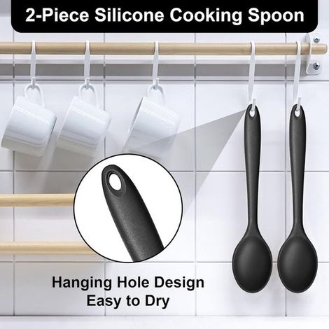 Cucchiai (2 pezzi): Cucchiai da cucina, cucchiai per mescolare, cucchiai da salsa in silicone, cucchiai da portata, utensili da cucina, mestoli, resistenti al calore e lavabili in lavastoviglie, rives (1/5)