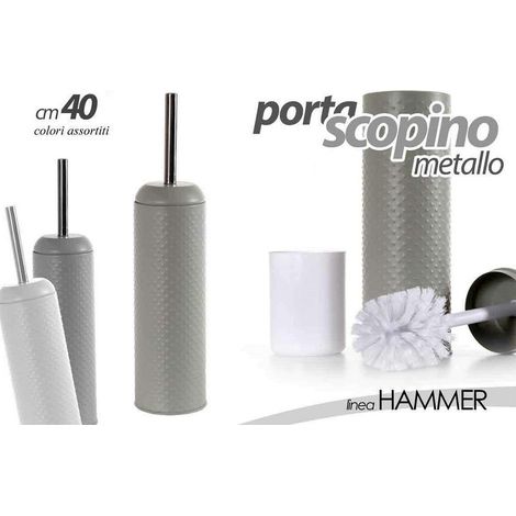 Trade Shop - PORTASCOPINO BAGNO WC 40CM IN METALLO DECORO HAMMER VARI COLOURS ASSORTI 747632 - (1/2)