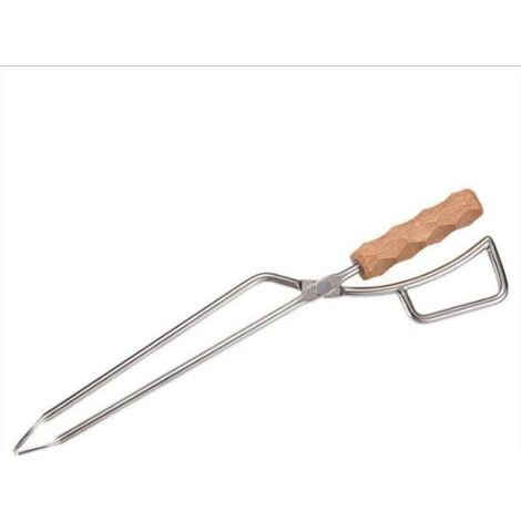 Pinces à Bûches Pinces à Cheminée en Acier Inoxydable avec Manche en Bois de Hêtre Accessoires Pince Coupe-Feu Résistante aux Hautes Températures pour L'extérieur（41.511.53cm）