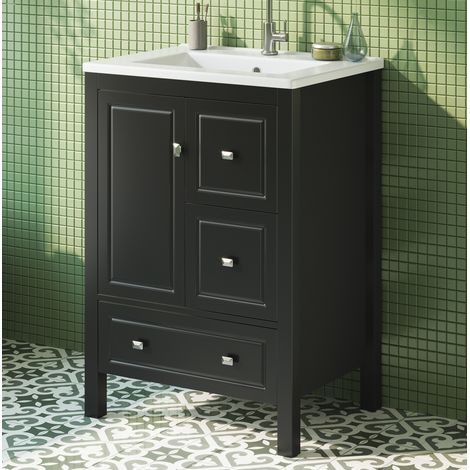 Mobile bagno con lavabo 62x47x90 cm in MDF e ceramica nero, 3 cassetti – MEUBLIV (1/5)