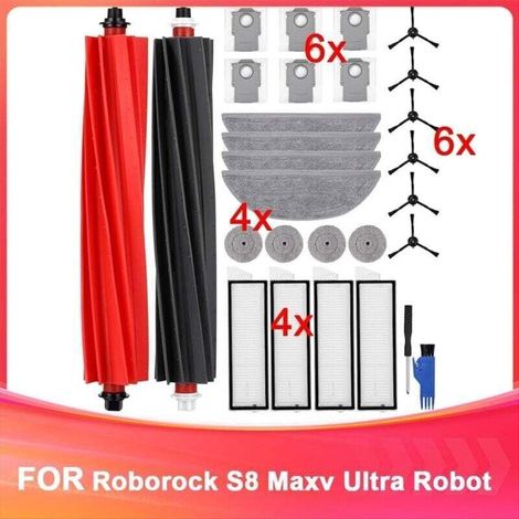 Accessoires pour aspirateur robot S8 Maxv Ultra : brosses principales, lingettes, essuie-glaces latéraux, filtres, sacs à poussière (1/4)