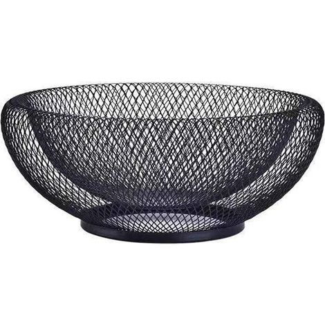 Cesta para frutas, de malla metálica, doble pared, 25 cm, negra, cocina, comedor, oficina (1/5)