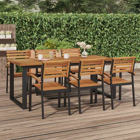Table de jardin en bois d'acacia massif et pieds en U en métal 200 x 90 x 75 cm - PANGIVO (1/5)