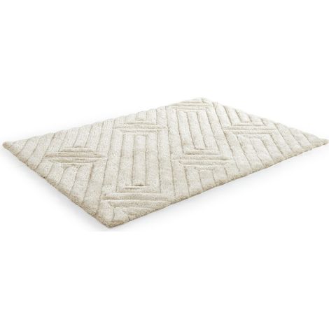 Tapis shaggy en relief à poils longs - 160 x 230 cm - Blanc cassé - MAZE (1/4)