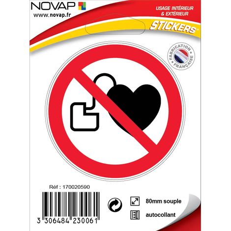 Panneau Interdit aux personnes sous stimulateur cardiaque - Vinyle adhésif Ø80mm - 4230061