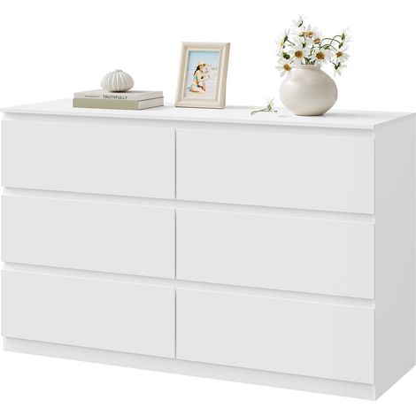 WOLTU Commode avec 6 Tiroirs, Meuble de Rangement, en Bois d'Ingénierie, 120x40x75 cm, Blanc (1/5)