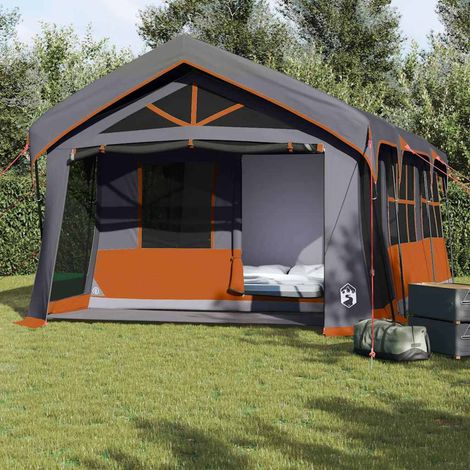 vidaXL Tente familiale 620 x 322 x 240 cm Polyester Gris et orange (1/5)