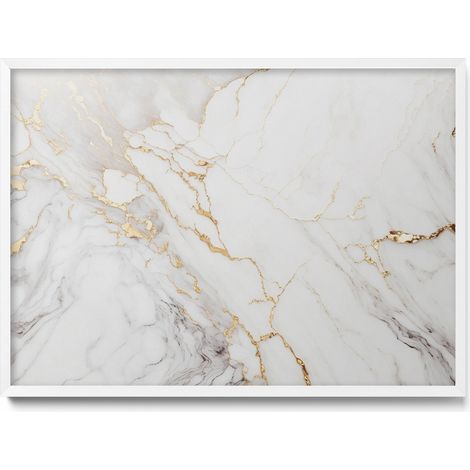 Tableau Magnétique en Métal Tableau pour Magnet - Motif Pierre marbrée élégante - Minimaliste - Cadre Blanc - 70x50 cm - Plaque Magnétique