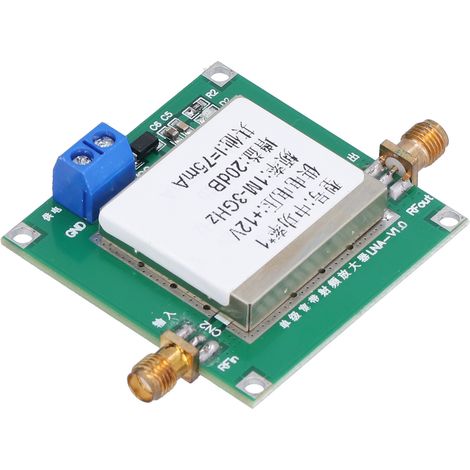 Module amplificateur à faible bruit RF, gain de 19,5 dB, alimentation 12 V CC, 75 mA, bande passante de 1 MHz à 3 GHz. (1/5)