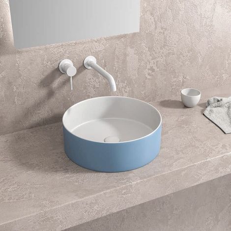 Lavabo tondo colore bianco-azzurro opaco 35cm  KLT-350AZ kamalu