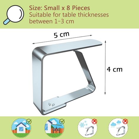 Lot de 8 pinces à nappe en acier inoxydable, pour tables de 1 à 3 cm d'épaisseur (petites pinces x lot de 8) (1/4)