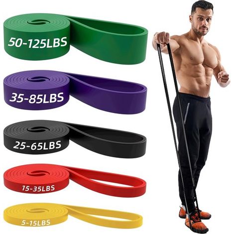 Kit de Bandes de Résistance Premium 5 pièces - Élastiques de Fitness avec 5 Résistances Différentes - Convient pour le Crossfit, le Powerlifting et les Entraînements à Domicile - Comprend des sacs de (1/5)