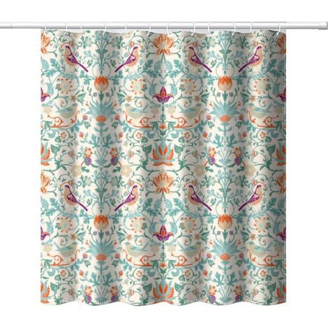 Rideau de douche en tissu imperméable avec motif floral vintage du milieu du siècle, motif floral, oiseaux, plante verte, art abstrait, pour décoration de salle de bain (1/5)