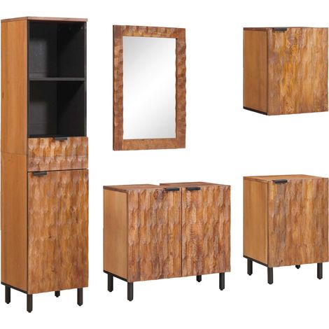 Maison Exclusive - Set da Bagno con cassetto con porta 5 pcs Acacia Marrone Winish