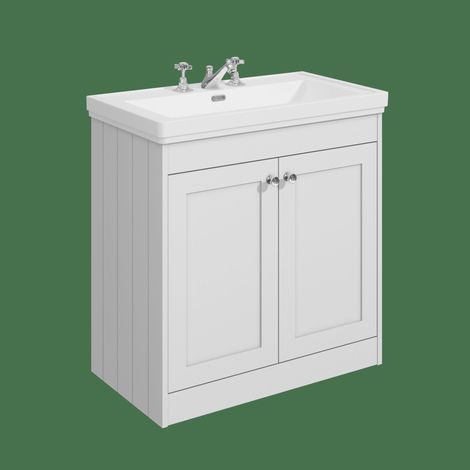 Balterley Butterton 800mm Floor Standing 2 Door Unit with Classic Basin 3 Tap Hole - Satin White